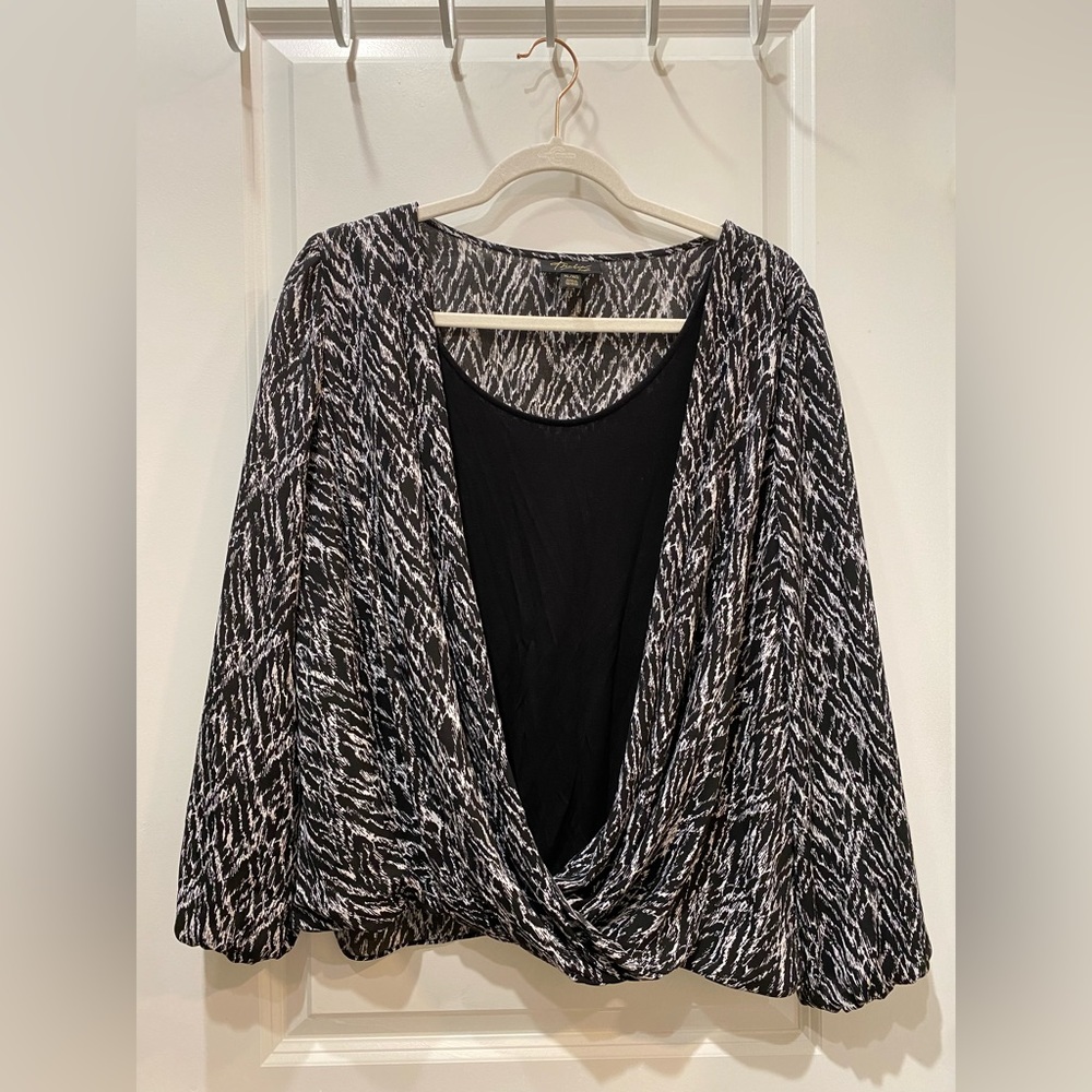 Sheer printed long sleeve blouse